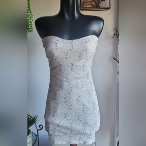 Eclipse White Lace and Sequins Strapless Dress L